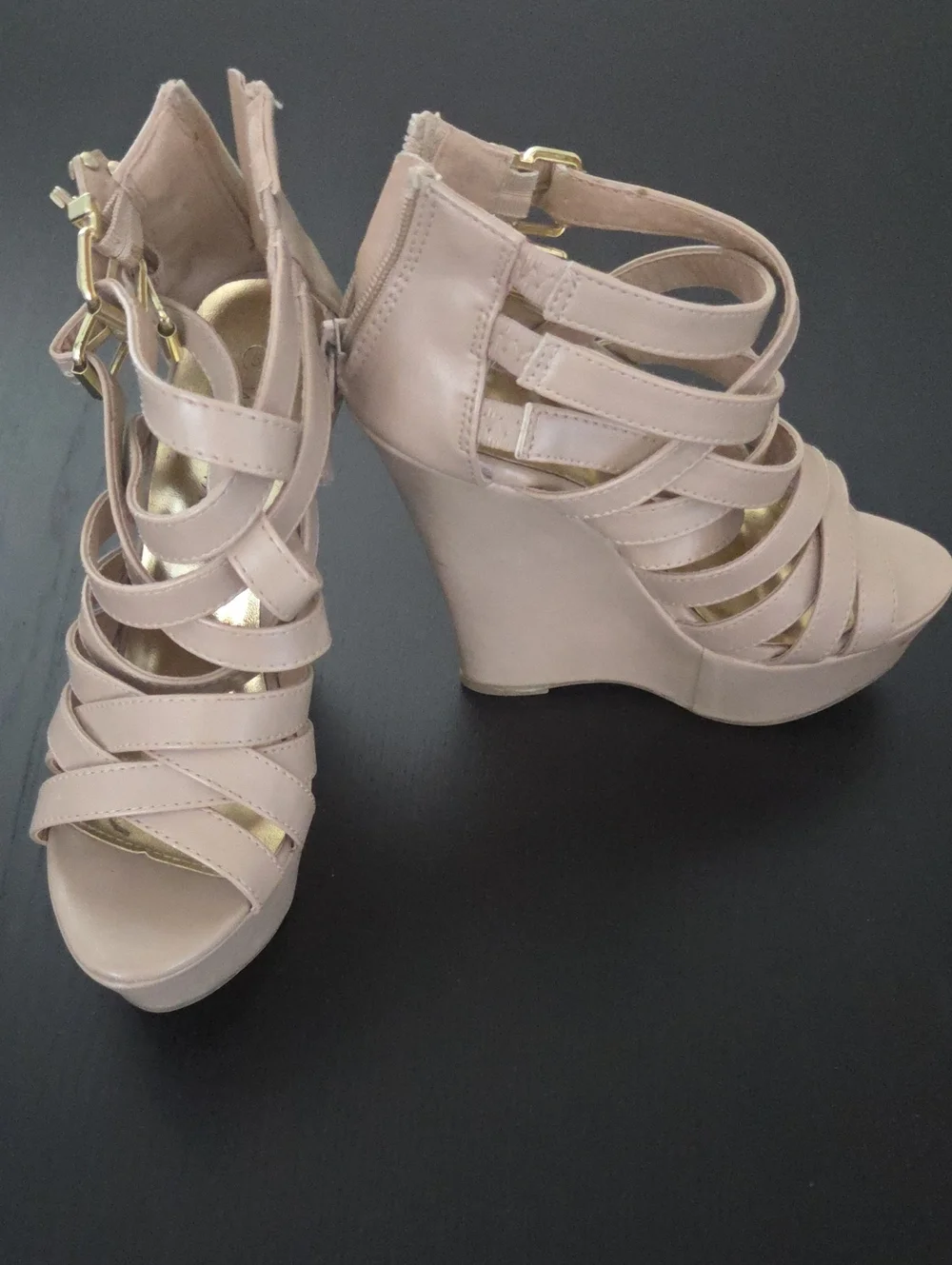 Women’s Strappy Wedge Heels - Nude